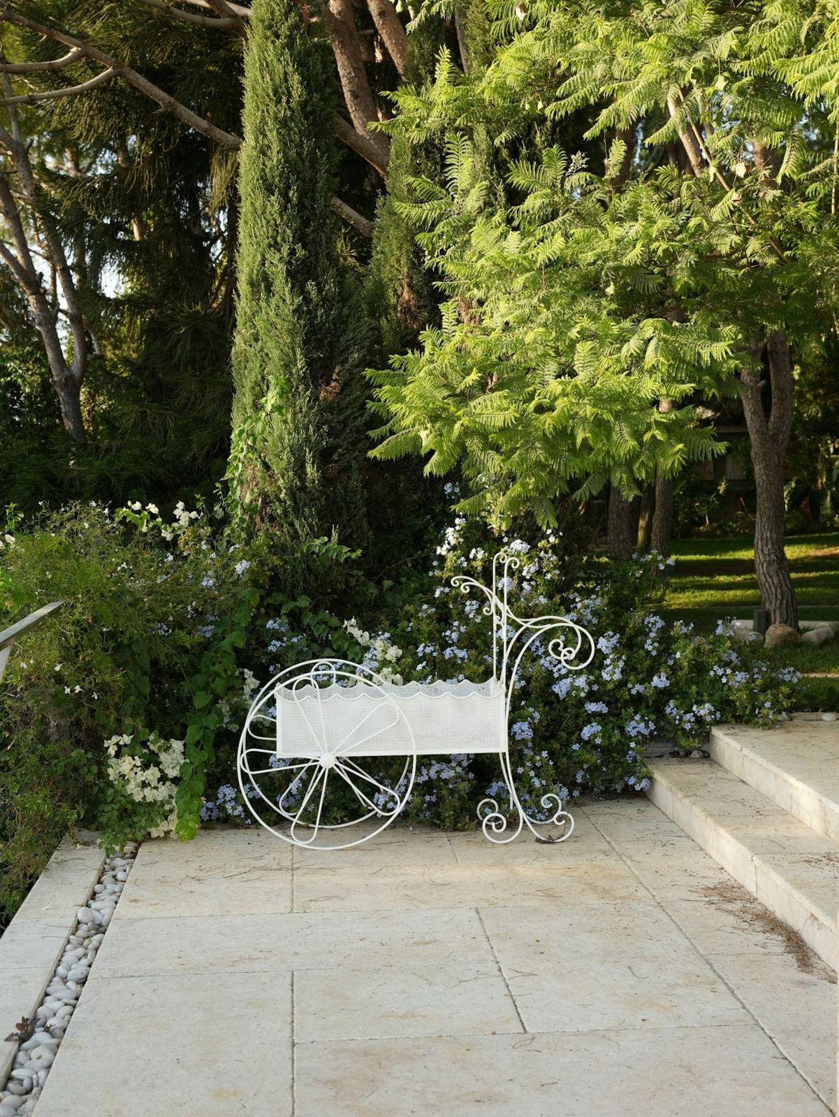 Light stone patio in a garden